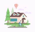 Landscape with a house - modern flat design style vector illustration