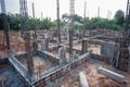 Landscape of house under construction site with reinforcement steelwork Royalty Free Stock Photo