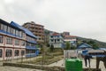 Landscape houses in the mountains of Nepal autumn Himalayas