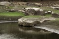 Landscape and Hoyo de Pinares reservoir, drought due to climate change. Royalty Free Stock Photo