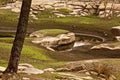 Landscape and Hoyo de Pinares reservoir, drought due to climate change. Royalty Free Stock Photo