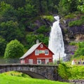 Landscape of huge Steinsdalsfossen waterfall Norheimsund Norway Royalty Free Stock Photo