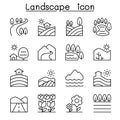 Landscape icon set in thin line style Royalty Free Stock Photo