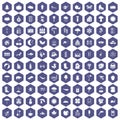 100 landscape icons hexagon purple Royalty Free Stock Photo