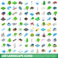 100 landscape icons set, isometric 3d style