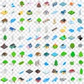 100 landscape icons set, isometric 3d style Royalty Free Stock Photo