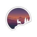 landscape illustration of deer in meadow with double exposure shaped silhouette theme