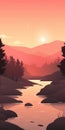 Tranquil Creek: Minimalistic Woodland And River Sunset Wallpaper