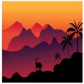 Landscape illustration forest mountains afternoon colorful silhouette vector design background Royalty Free Stock Photo