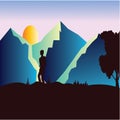 Landscape illustration of mountains and climbers. with colorful flat design vector background Royalty Free Stock Photo