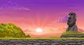 Landscape Illustration Scene of Moai In Easter Island at sunset Royalty Free Stock Photo