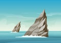 Landscape Illustration of A Sharp Rocks in The Middle of The Sea Royalty Free Stock Photo
