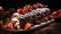 A traditional Christmas cake with chocolate, cream and berries.