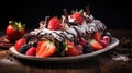 A traditional Christmas cake with chocolate, cream and berries.