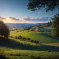 The hills are green in Tuscany, Italy.