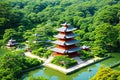 The pagoda is in a Singapore garden.