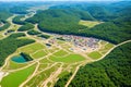 an aerial view of a stone quarry. Royalty Free Stock Photo