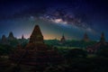 Landscape image of Ancient pagoda with milky way at sunset in Ba Royalty Free Stock Photo