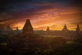 Landscape image of Ancient pagoda at sunset in Bagan Royalty Free Stock Photo