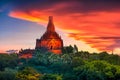 Landscape image of Ancient pagoda at sunset in Bagan, Myanmar Royalty Free Stock Photo