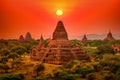 Landscape image of Ancient pagoda at sunset in Bagan, Myanmar Royalty Free Stock Photo
