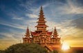 Landscape image of Ancient pagoda at sunset in Bagan, Myanmar Royalty Free Stock Photo