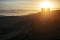 Landscape image of beautiful fairytale castle ruins during beaut