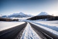 a beautiful white snow on the background of mud and black melting snow on the road.