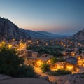 The cityscape image of Kandovan village during twilight blue hour is a tourist d...