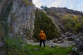 Landscape image of columnar jointing of basalt rocks and foliage in Boyabat, Sinop, Turkey, at a sunny day Royalty Free Stock Photo