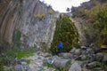 Landscape image of columnar jointing of basalt rocks and foliage in Boyabat, Sinop, Turkey, at a sunny day Royalty Free Stock Photo