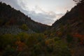 Landscape image of columnar jointing of basalt rocks and foliage in Boyabat, Sinop, Turkey, at a sunny day Royalty Free Stock Photo