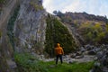 Landscape image of columnar jointing of basalt rocks and foliage in Boyabat, Sinop, Turkey, at a sunny day Royalty Free Stock Photo