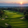 The golf course has a beautiful aerial top view of the landscape. Royalty Free Stock Photo