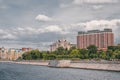 Landscape with the image of Moscow river embankment in Moscow, Russia. Royalty Free Stock Photo