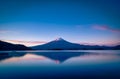 Landscape image of Mt. Fuji over Lake Kawaguchiko at sunrise in Fujikawaguchiko, Japan Royalty Free Stock Photo