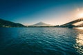 Landscape image of Mt. Fuji over Lake Kawaguchiko at sunrise in Fujikawaguchiko, Japan. Vintage tone Royalty Free Stock Photo