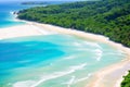 The white sand shoreline in B has a mystical blue water meeting.