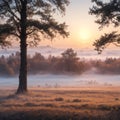 a beautiful autumn misty sunrise landscape.