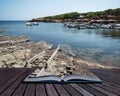 Landscape image of old Mediteranean fishing village in Ibiza con