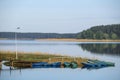 Pier on lake Seliger in Svetlitsa village, Russia Royalty Free Stock Photo