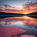 The pink lake was turned pink by the red salt.