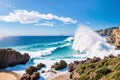 Sea waves crashing against rocks. Royalty Free Stock Photo