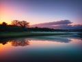 Summer sunsets Get low to the ground to capture the reflection in the puddle Soft made with generative ai Royalty Free Stock Photo