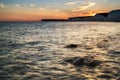 Landscape image of sunset over Birling Gap in England Royalty Free Stock Photo