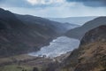 Landscape image of view from peak of Crimpiau towards Llyn Crafnant in Snowdonia