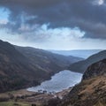 Landscape image of view from peak of Crimpiau towards Llyn Crafnant in Snowdonia