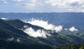 Landscape images of white mist floating above the complex mountains