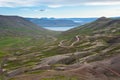 Landscape with incredible ofroad track, mountain pass through the fjords, Iceland