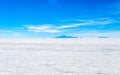 Landscape of incredibly white salt flat Salar de Uyuni, amid the Andes in southwest Bolivia, South America